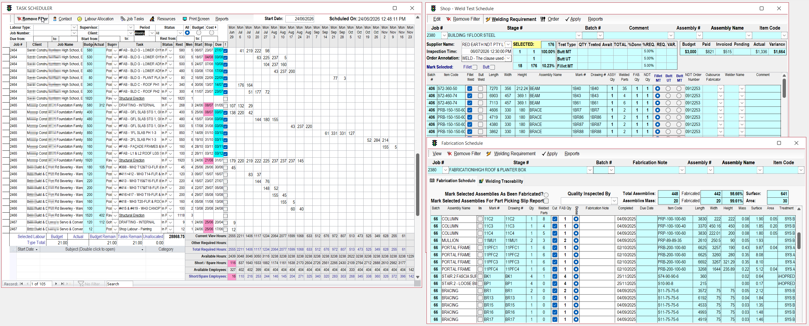 AceSoftERP fabrication and weld testing scheduling module